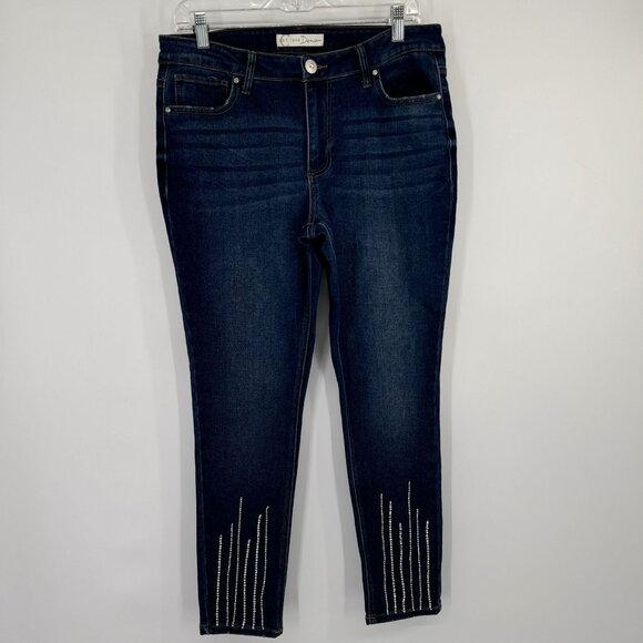 C.1948 Denim Mid-Rise Rhinestone Embellished Ankle Jeans Size 12 pockets stretch - Picture 3 of 12
